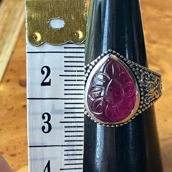 Natural African Ruby Sterling Silver Ring Size 8 - Picture 6 of 8